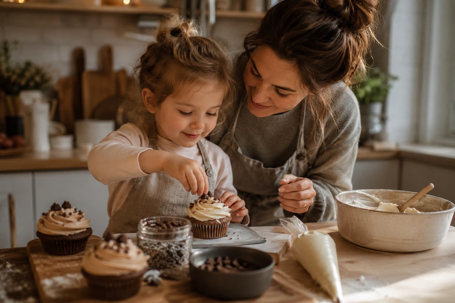 A family baking together with supervision